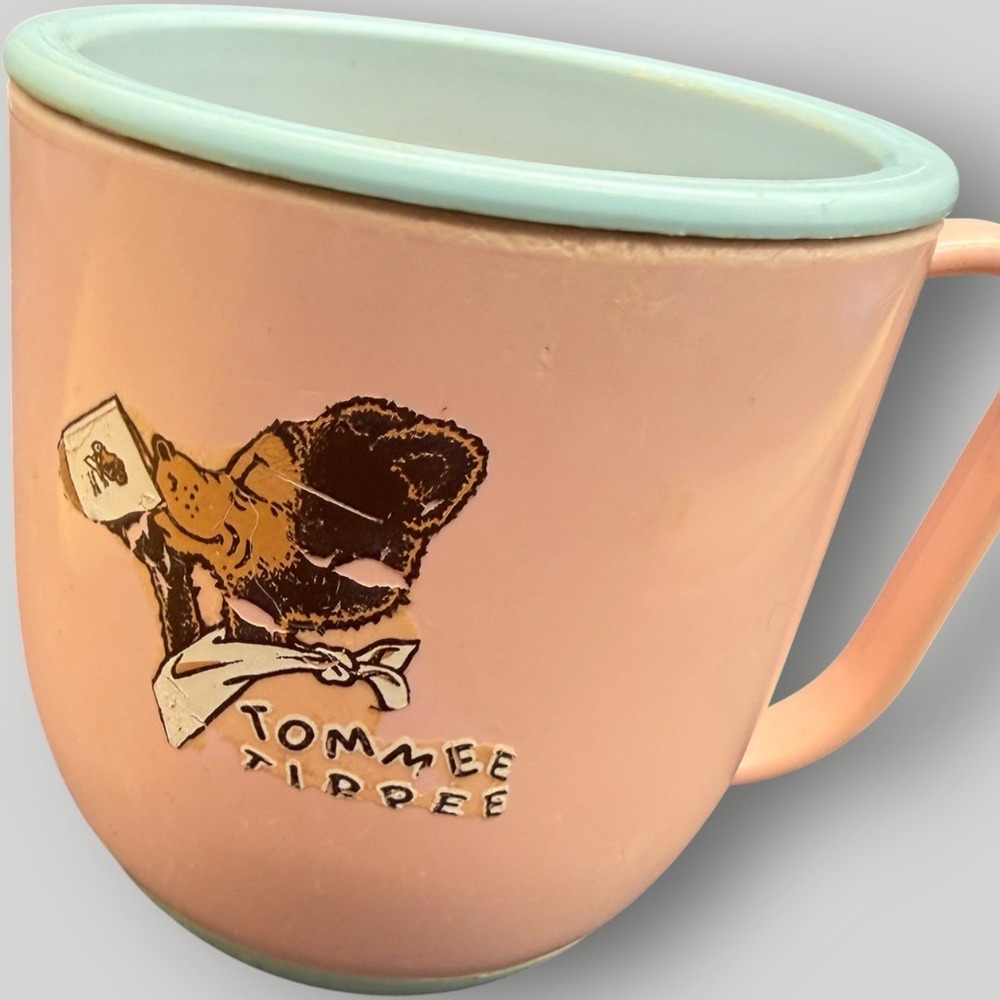 Vintage Tommee Tippee Weighted Training Cup Westland Plastics Pink Blue Bear Lid